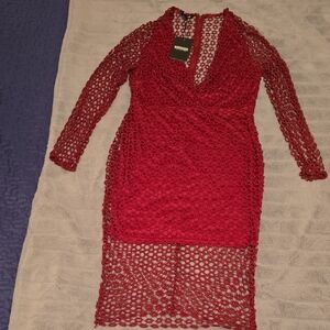 New Missguided+ Red Long Sleeve Dress Size 16